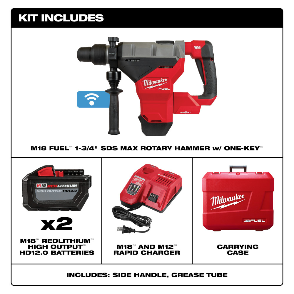 Milwaukee M18 FUEL 1-3/4 Inch SDS MAX Rotary Hammer Kit with 12.0 Battery from GME Supply